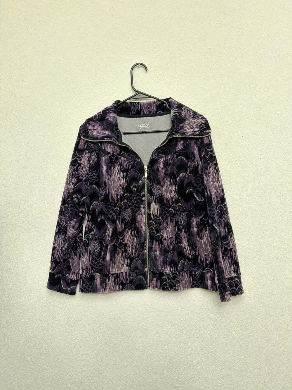 Style & Co Sport Womens Purple Abstract Print Full Zip Sweatshirt Jacket Size M